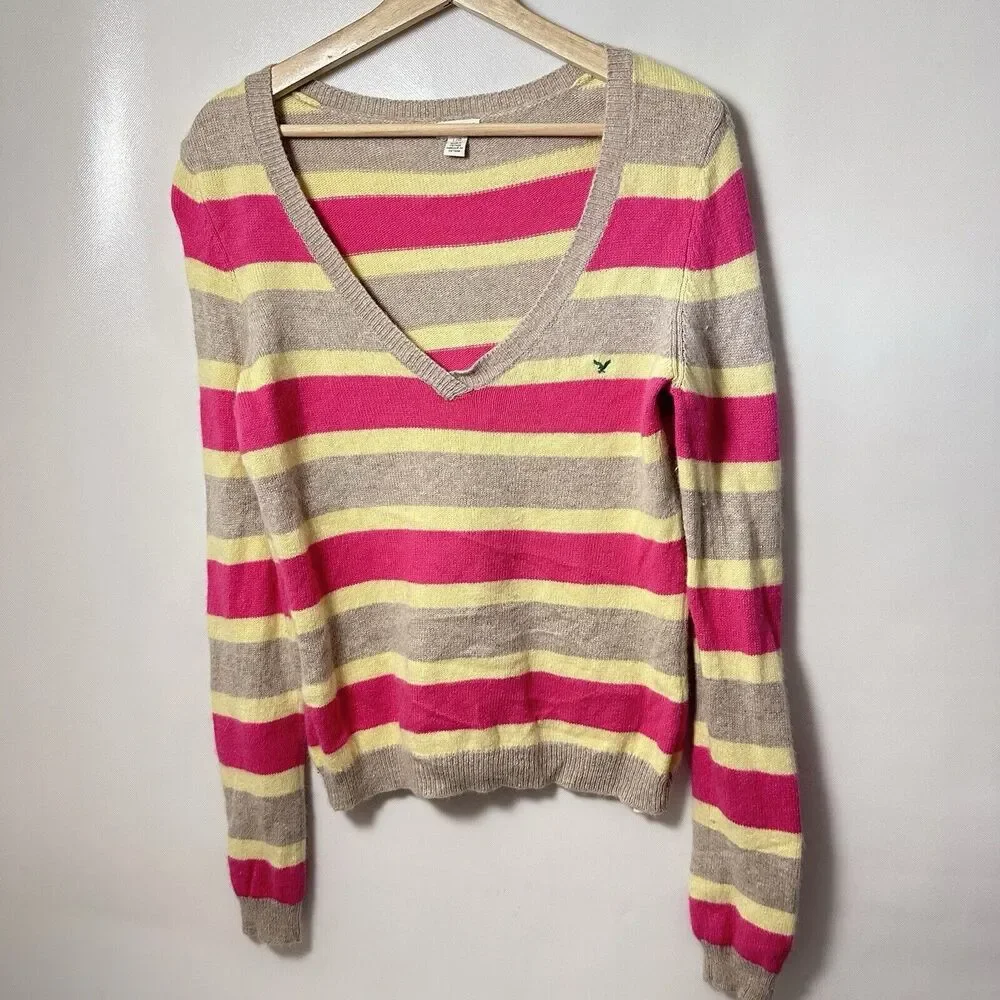 American Eagle Sweater Angora Wool Cashmere Pullover Varsity Preppy Casual L
